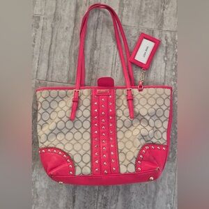 Nine West Red and Beige Studded Tote
